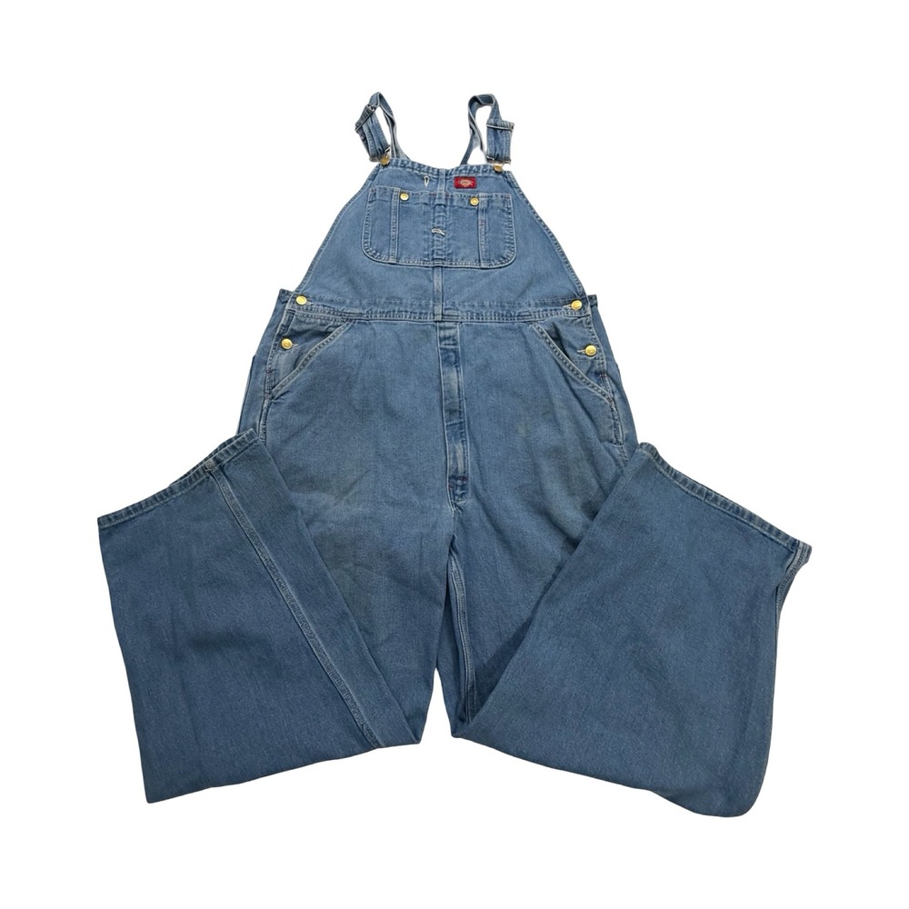 Dickies Overalls Mens 40x30 Light Wash Denim Carpenter Workwear Western